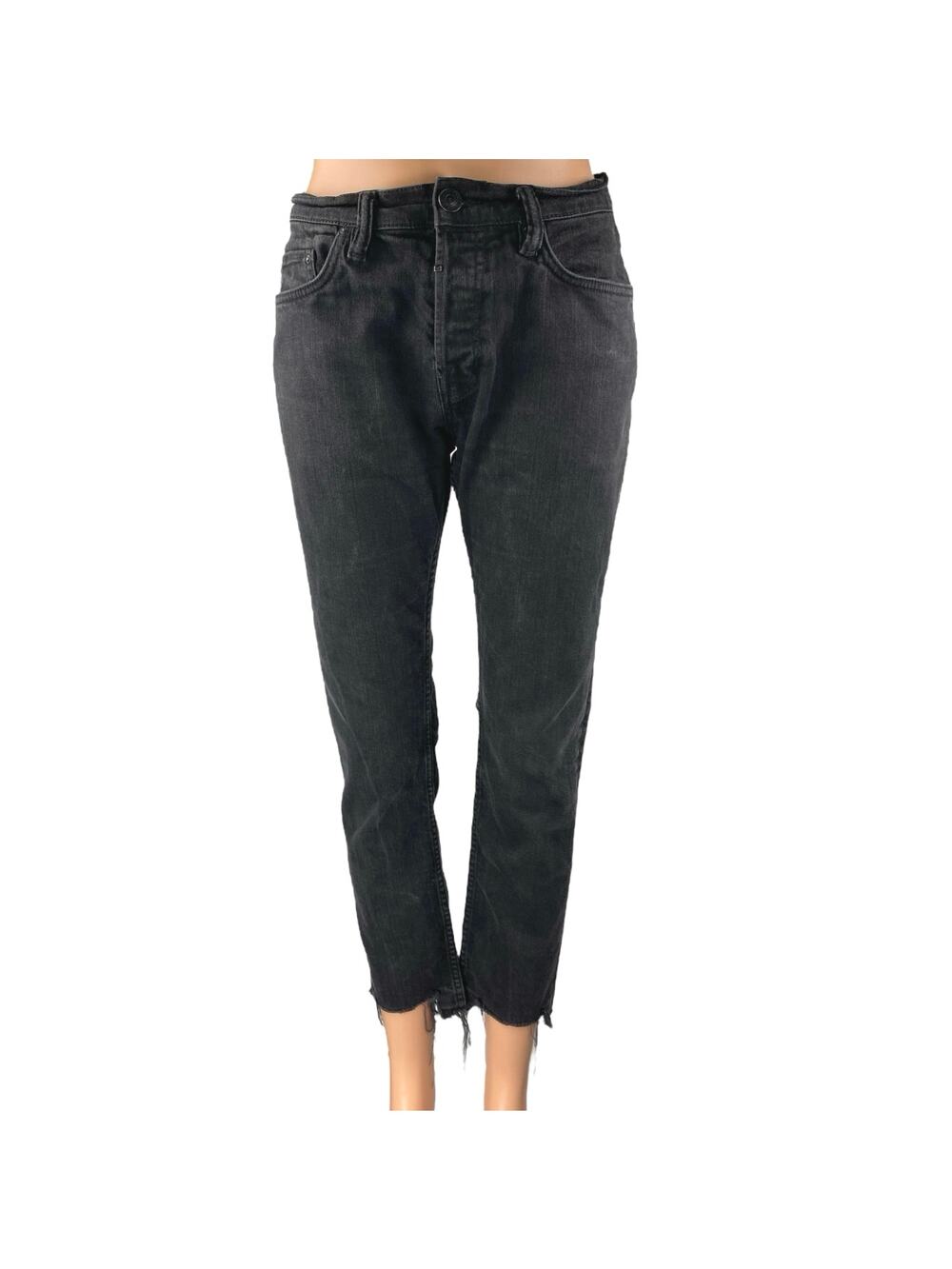 Allsaints Black High Waist Skinny Step Fray Crop Cigarette Denim Jeans Pants 30